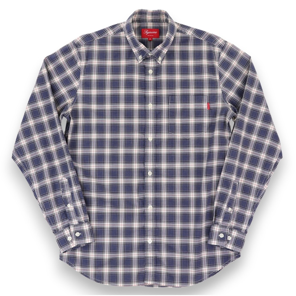 Supreme Shirt Mens Medium Blue Plaid Cotton Button Down Long Sleeve Casual